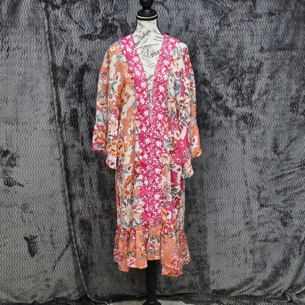 Vince Camuto Kimono Top Womens OSFM Floral Japanese Asian Cardigan Festival Boho